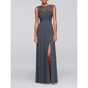 David's Bridal Long Bridesmaid Dress with Lace Bodice, Size 8